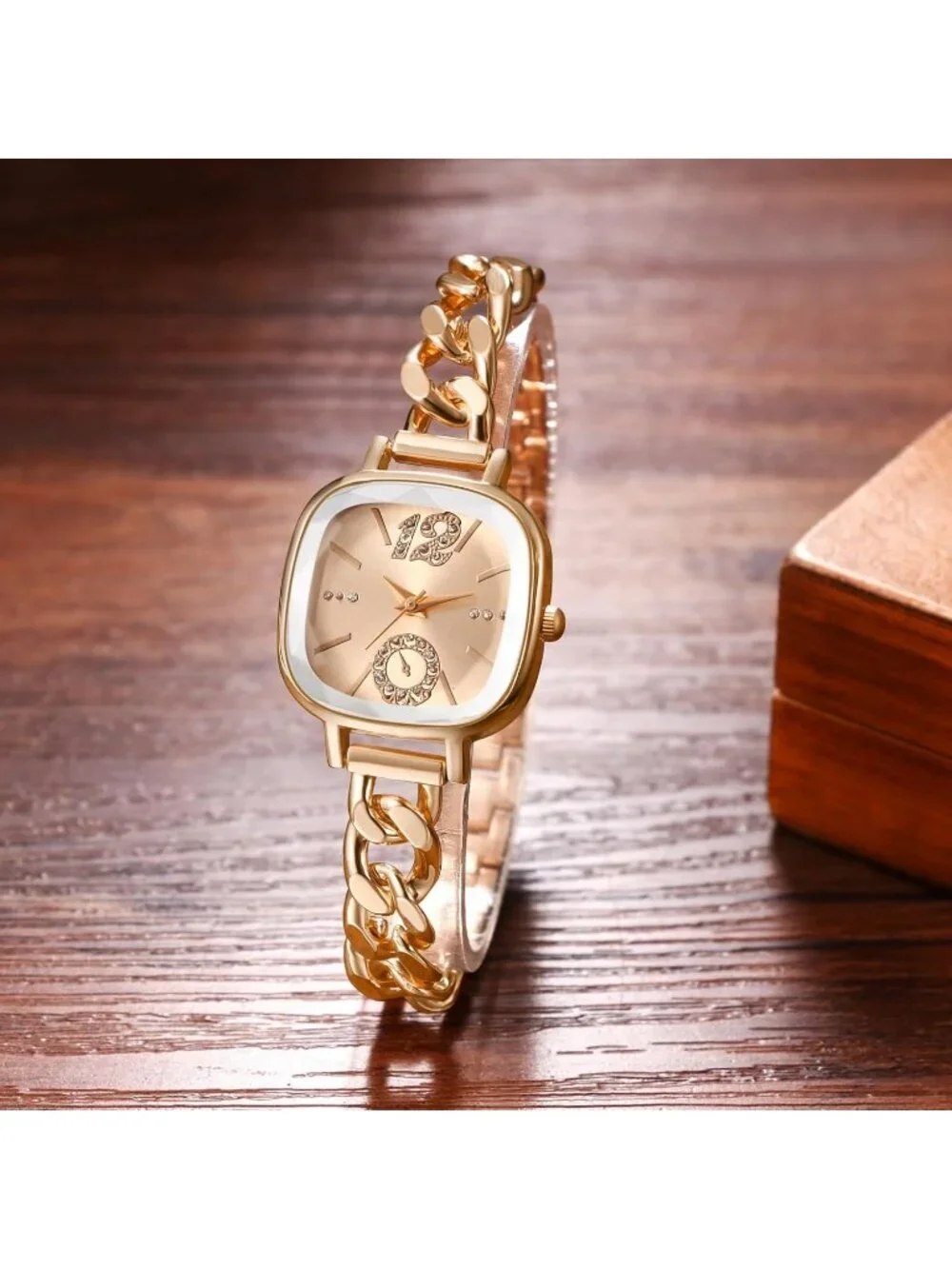 Women's Rose Gold Analog Elegant Stainless Steel Square Bracelet Wrist Watch